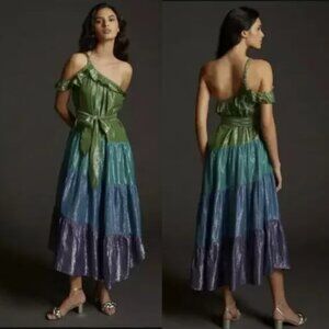 NWT Anthropologie Maeve Ruffled Shimmer Midi Dress - Medium